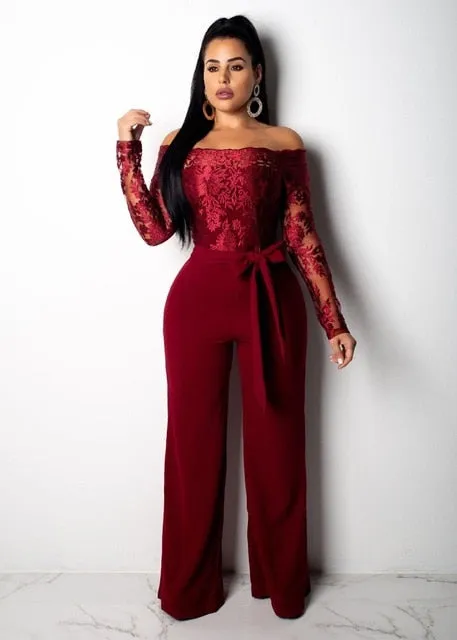 VenusFox Lace Sexy Off Shoulder Patchwork Jumpsuit
