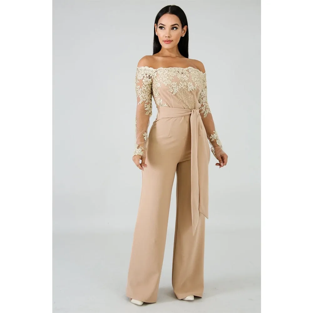 VenusFox Lace Sexy Off Shoulder Patchwork Jumpsuit