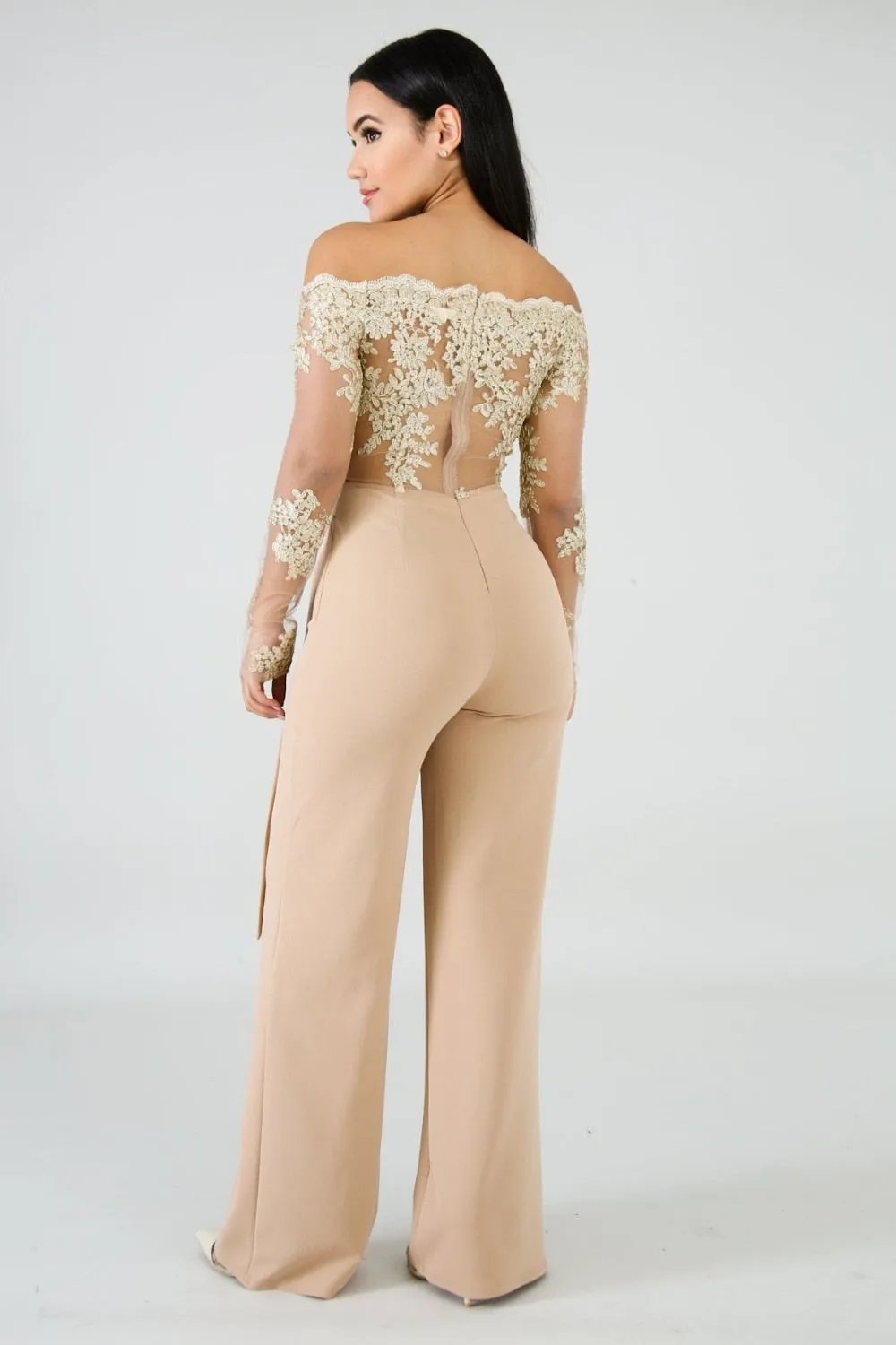VenusFox Lace Sexy Off Shoulder Patchwork Jumpsuit