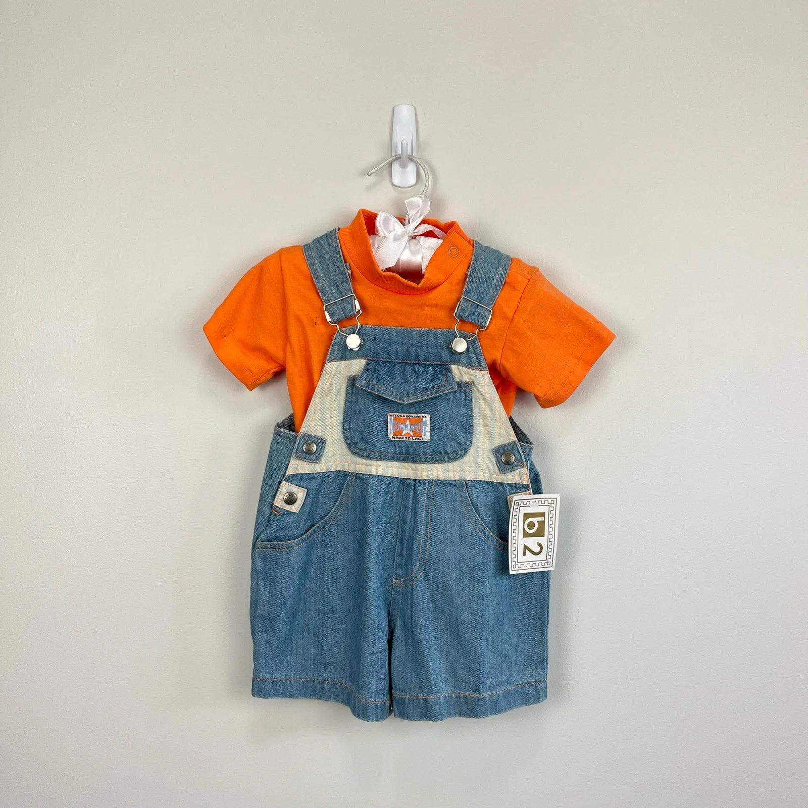 Vintage B2 Beluga Boyswear Orange Blue Shortall Set 3-6 Months NWT