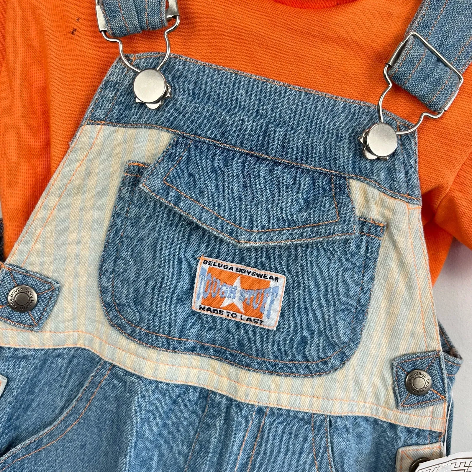 Vintage B2 Beluga Boyswear Orange Blue Shortall Set 3-6 Months NWT