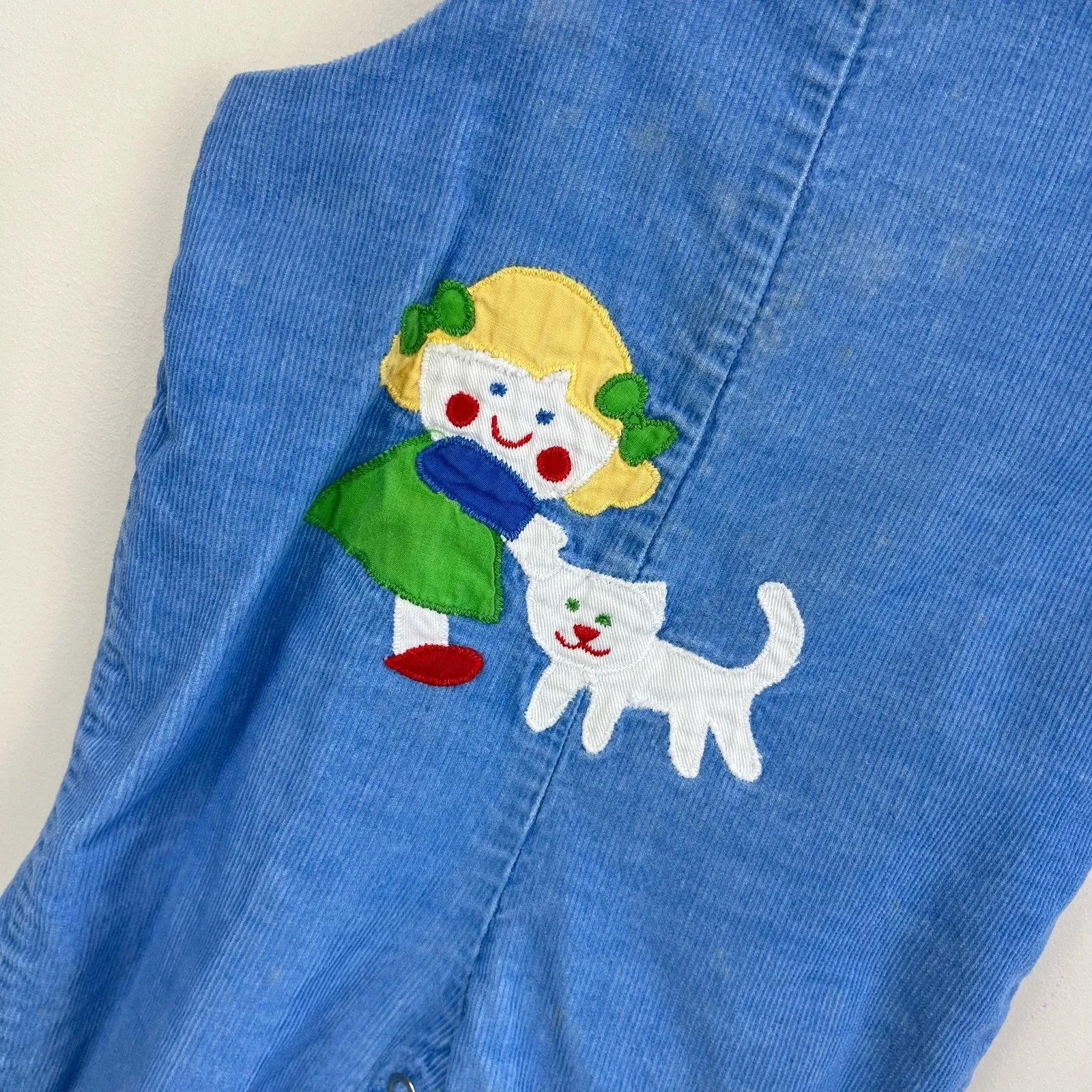 Vintage Blue Corduroy Applique Overalls 24 Months
