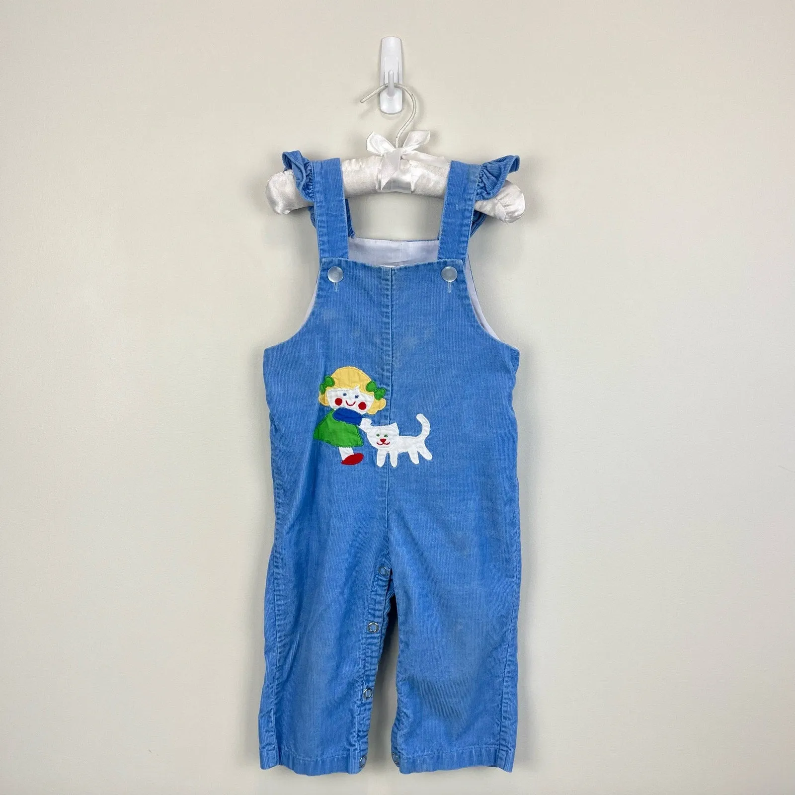 Vintage Blue Corduroy Applique Overalls 24 Months