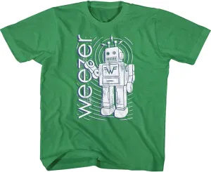 Weezer Rock Band Robot & Logo Green Youth Short Sleeve T-Shirt Graphic Tee