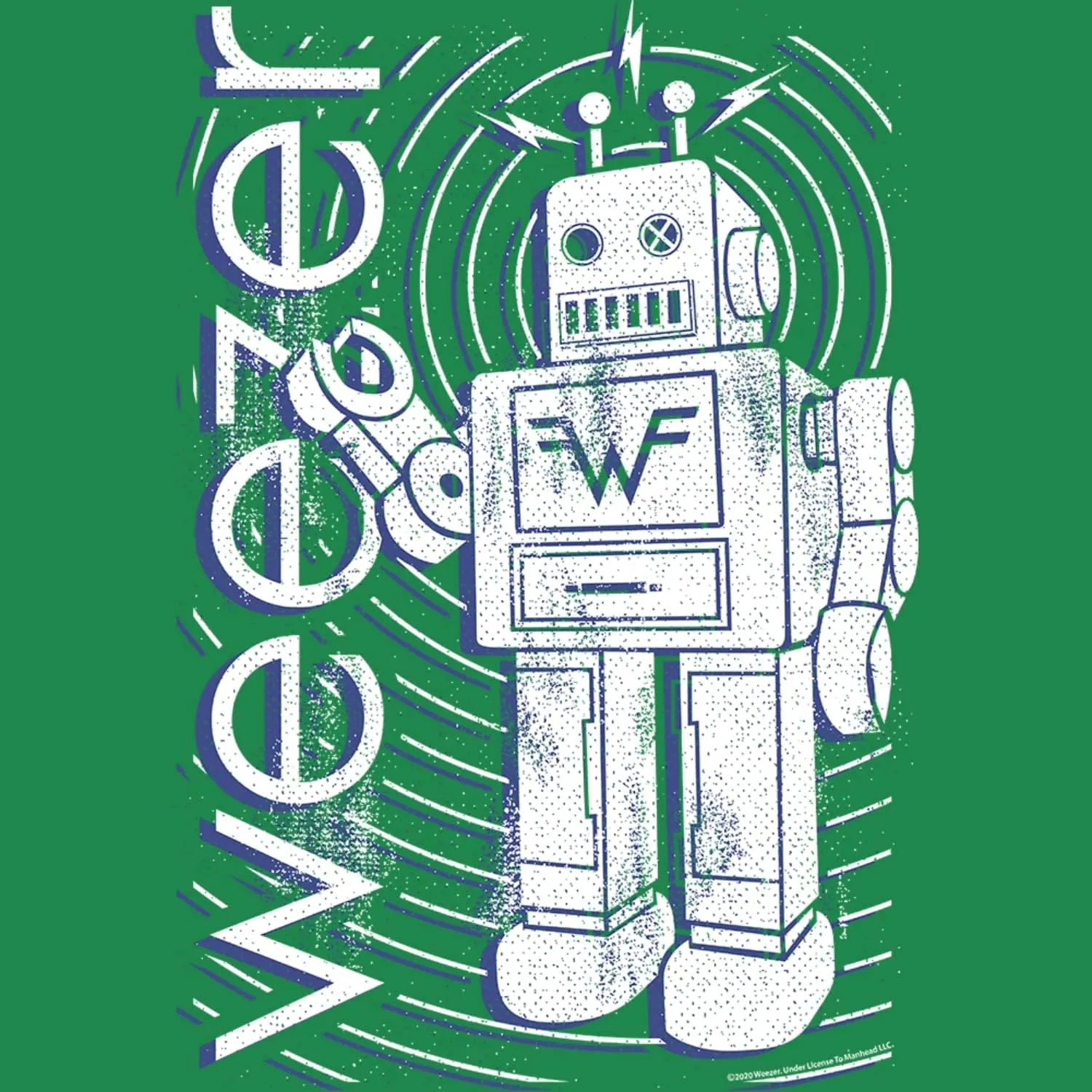 Weezer Rock Band Robot & Logo Green Youth Short Sleeve T-Shirt Graphic Tee