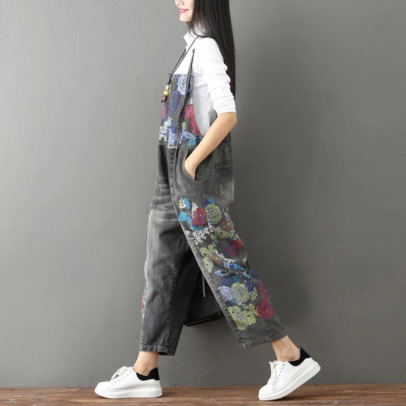Wide Leg Floral Denim 90S Overall