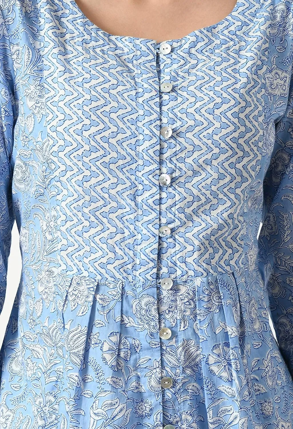 Women's Cotton 3/4 Sleeve Floral Printed Short Kurta - Blue