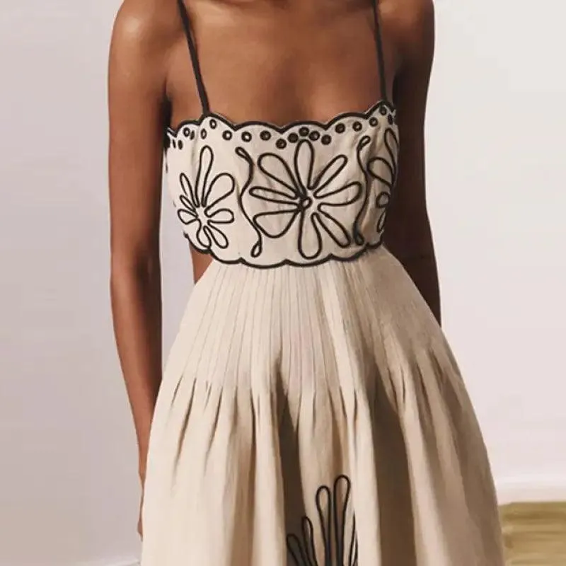 Women's Vintage Embroidered Linen Dress