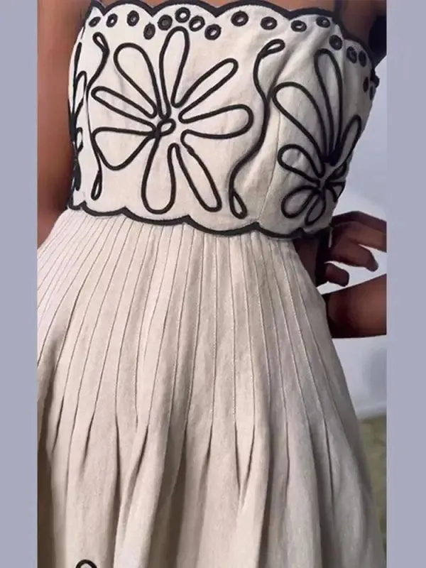 Women's Vintage Embroidered Linen Dress