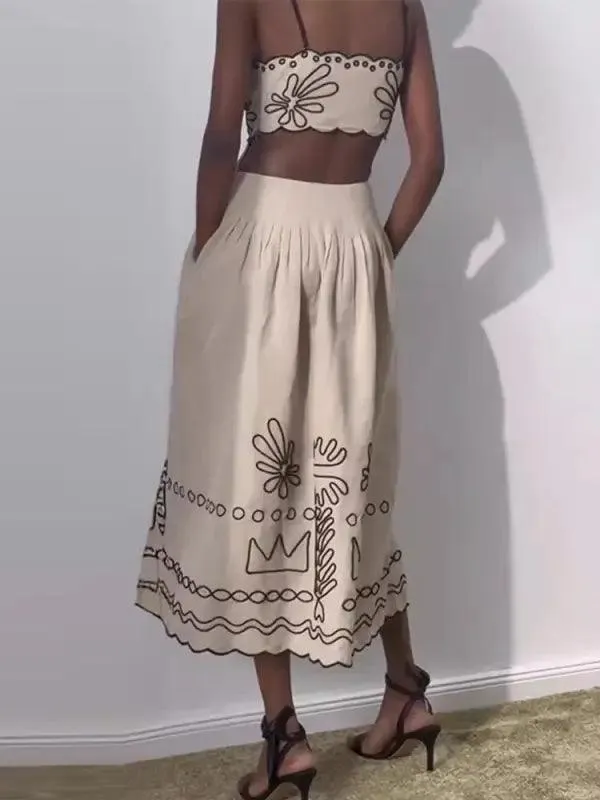 Women's Vintage Embroidered Linen Dress