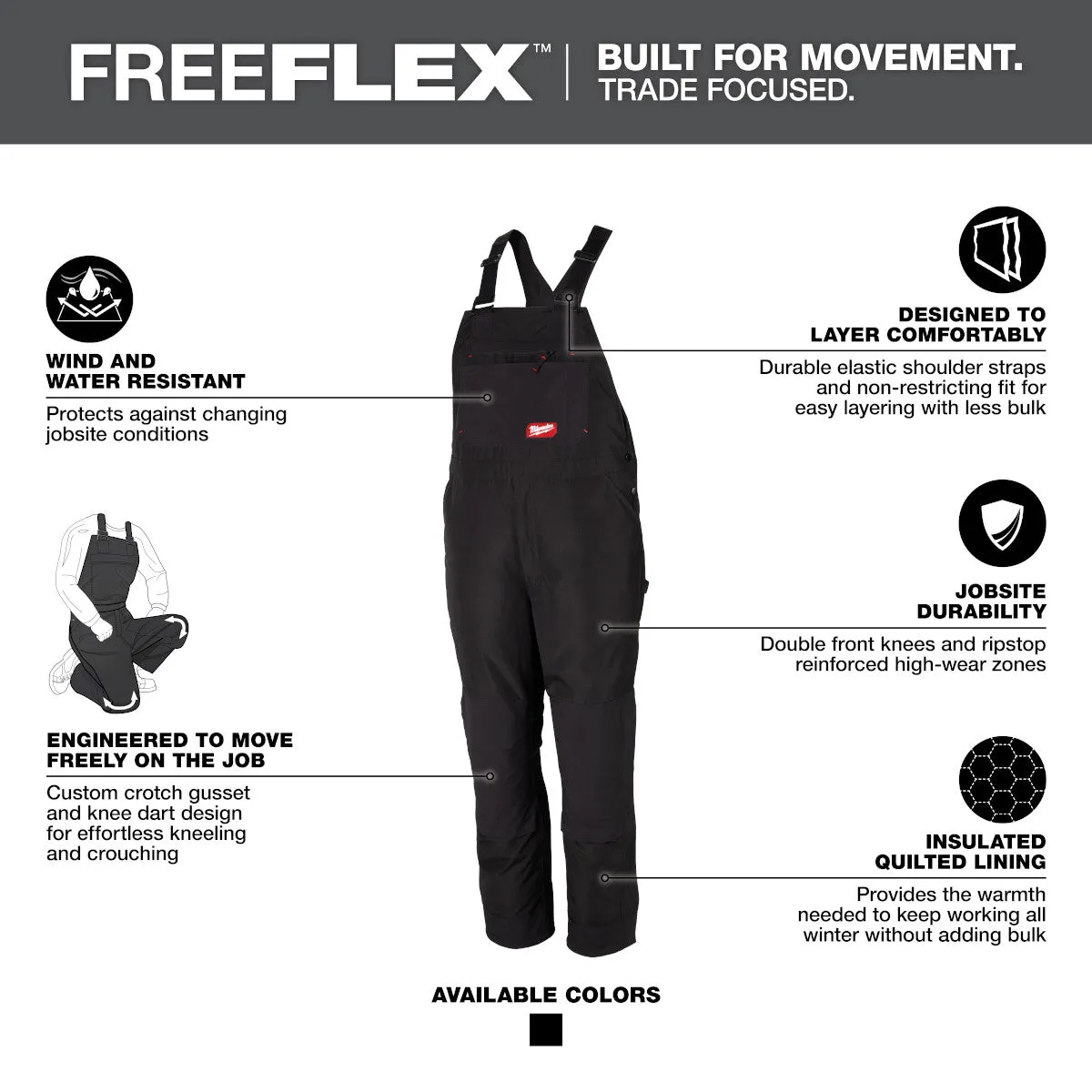 Work Bib Overalls - Milwaukee FREEFLEX™ Insulated Bib Overalls, 262B